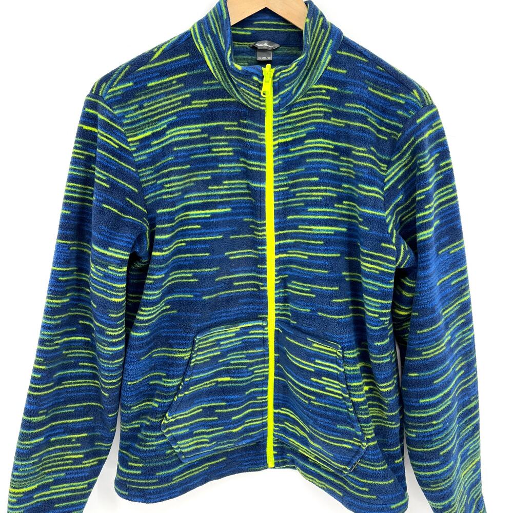 Eddie Bauer Kids Size Large (14/16) Space Dye Full Zip Fleece Blue Green Neon